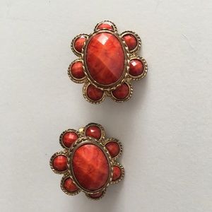 Amrita Singh Big Orange Oval Clip On Earrings